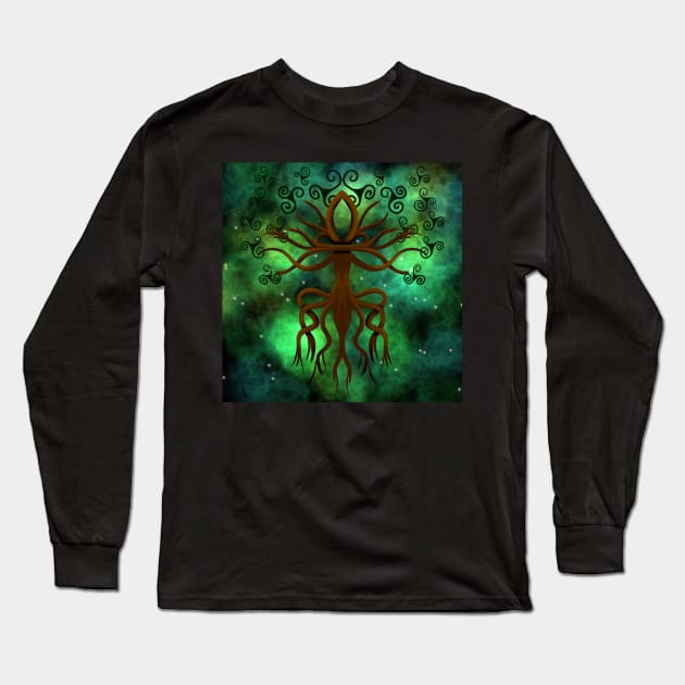 Yggdrasil with Triquetra Long Sleeve T-Shirt by Kcinnik